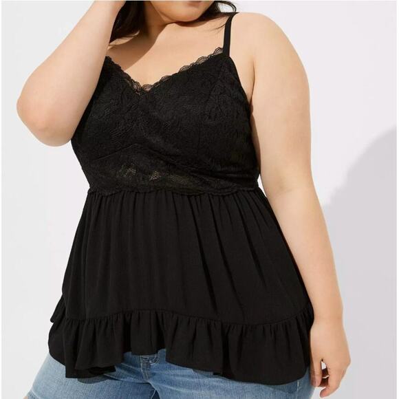 Torrid Babydoll Crinkle Washable Crinkle Gauze And Lace Tank Size 1 - Picture 1 of 11